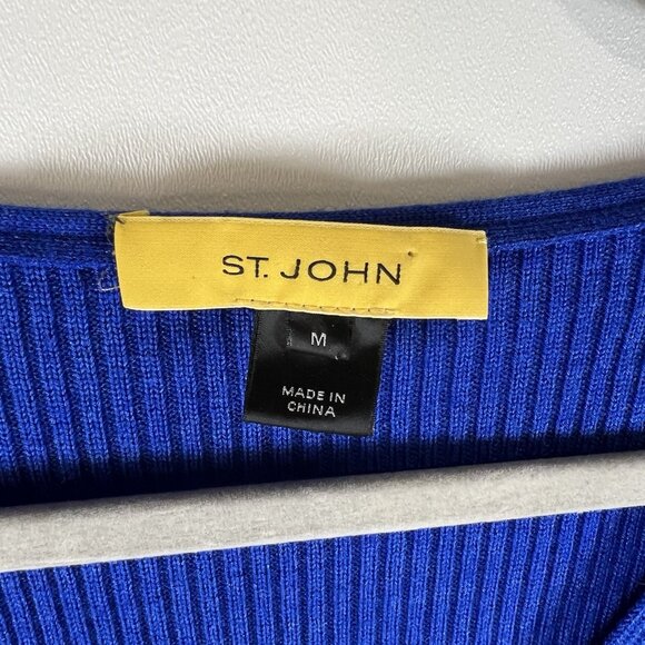 St. John Cobalt Blue Ribbed Knit Sweater Womens Sz M Designer Wool Silk Cashmere - Picture 4 of 10